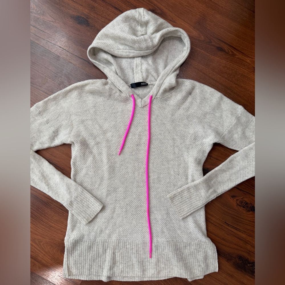 Aqua women's 100% cashmere hooded sweater Sz S gray beige